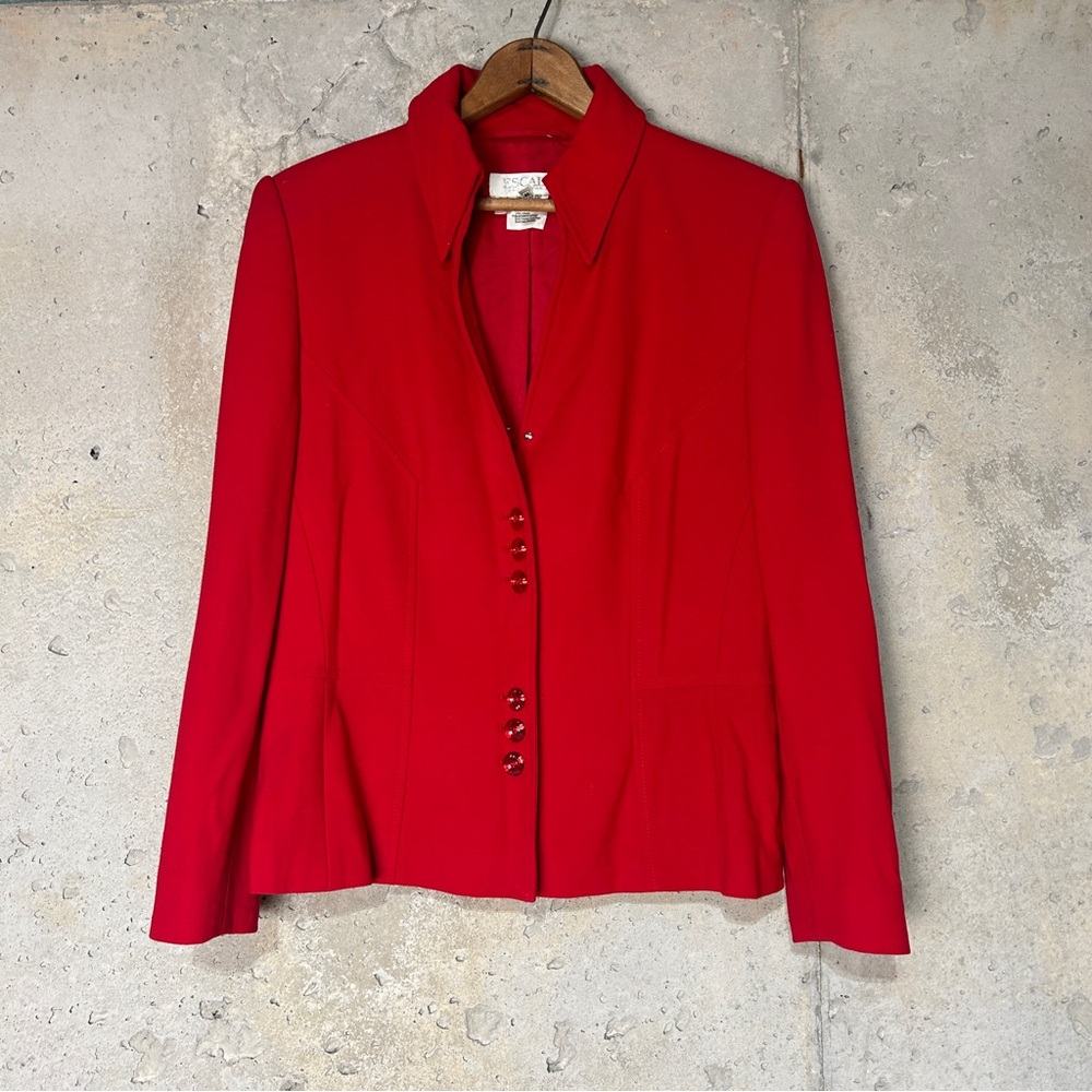 Escada red button up new wool blend blazer 40 medium